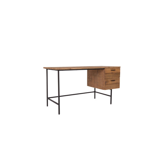 Avery Natural Brown and Textured Black Industrial Two Drawer Desk, image 1