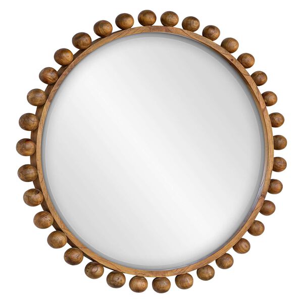 Cyra Walnut Beaded Round Wall Mirror, image 5