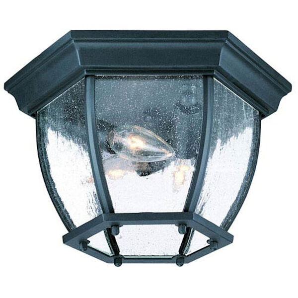 Matte Black Flushmounts Three-Light Ceiling Fixture Clear Seeded Glass, image 1