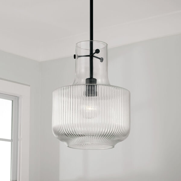 Nyla Matte Black One-Light Pendant with Clear Fluted Glass, image 3