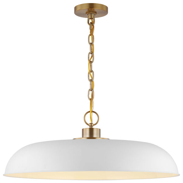 Colony Matte White and Burnished Brass 24-Inch One-Light Pendant, image 1