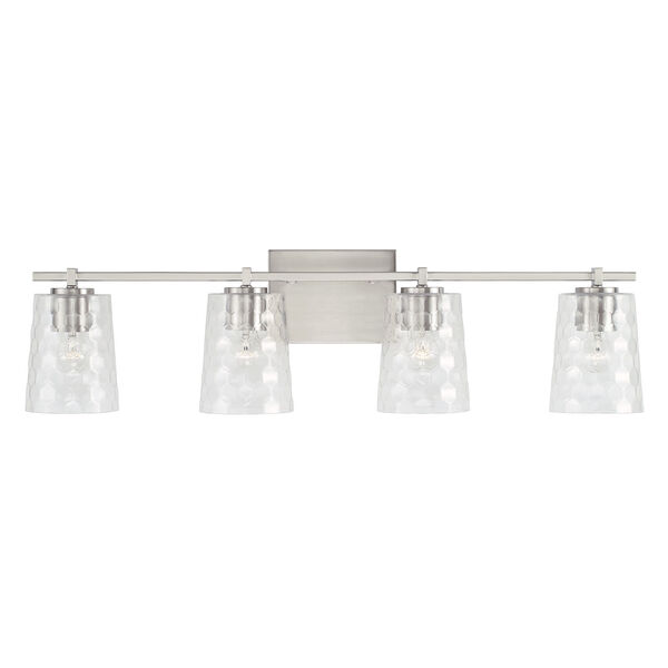 Burke Brushed Nickel Four-Light Bath Vanity with Clear Honeycomb Glass Shades, image 2