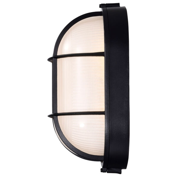 Black LED Oval Bulk Head Outdoor Wall Mount with White Glass, image 6