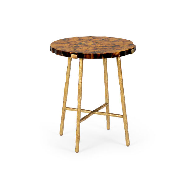 Natural Brown and Antique Gold Side Table, image 1