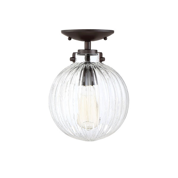 Whittier Oil Rubbed Bronze One-Light Semi Flush Mount with Ribbed Glass, image 2