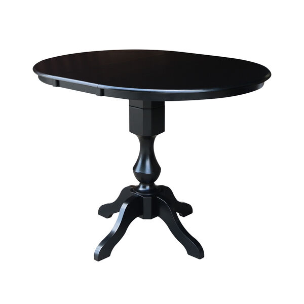 Black 36-Inch Curved Pedestal Counter Height Table with 12-Inch Leaf, image 3