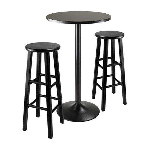 Obsidian Square Black Pub Table with Two 29 Inch Wood Stool Square Legs, Three Piece, image 1
