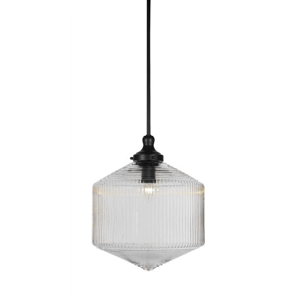 Carina Matte Black 14-Inch One-Light Pendant with Clear Ribbed Glass Shade, image 1