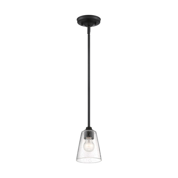Bransel Matte Black One-Light Mini Pendant with Clear Seeded Glass, image 4