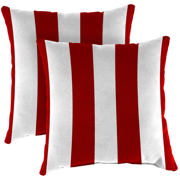 Cabana Stripe Red Outdoor Throw Pillow, Set of Two, image 1