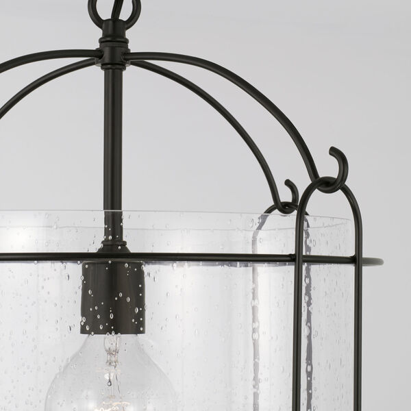 Harmon Matte Black One-Light Pendant with Wide Clear Seeded Glass and Outer Cage, image 4