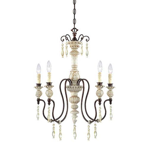 Denise Antique White and Bronze Five-Light Chandelier, image 1
