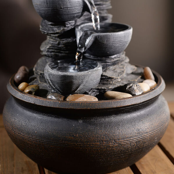 Stone Grey Table Top Fountain with LED Light, image 4