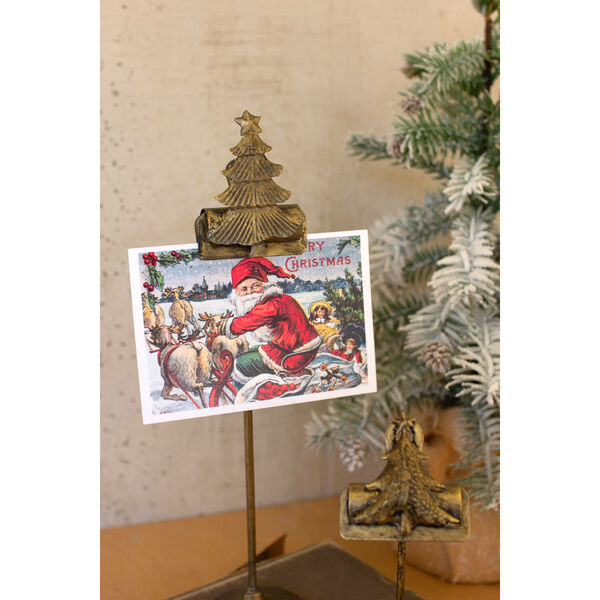 Gold Antiqued Christmas Tree Card Clips on Stands, Set of Two, image 4
