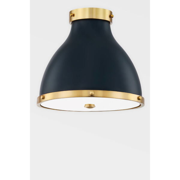 Painted No. 3 Aged Brass and Darkest Blue Two-Light Flush Mount, image 2