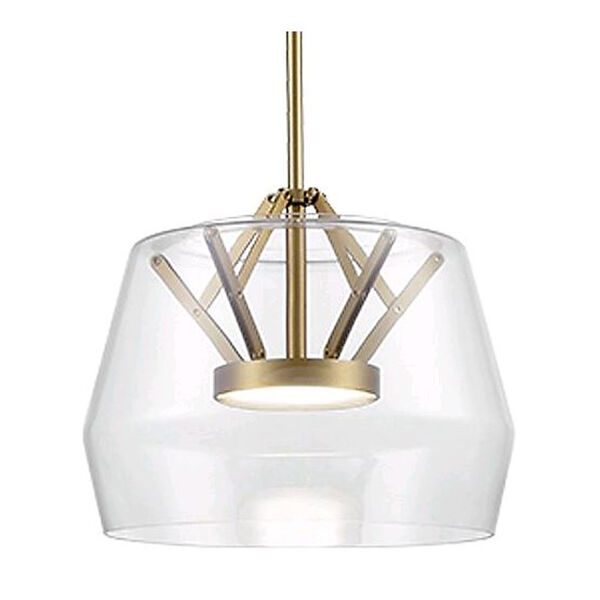 Deco Clear and Brushed Gold 11-Inch One-Light LED Pendant, image 1