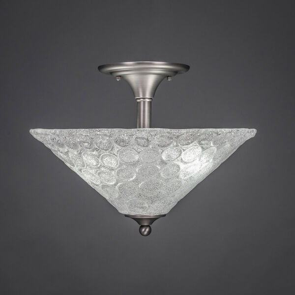 Brushed Nickel Two-Light Semi-Flush Mount with Bubble Glass, image 1