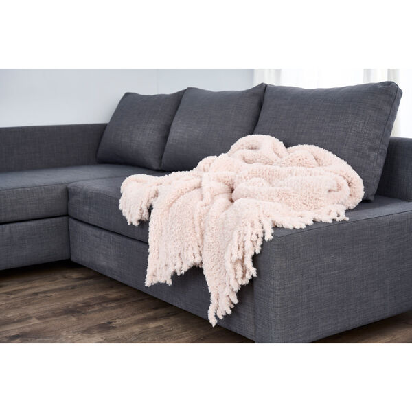 Knit Faux Fur Throw Blanket Pink  - (Open Box), image 2