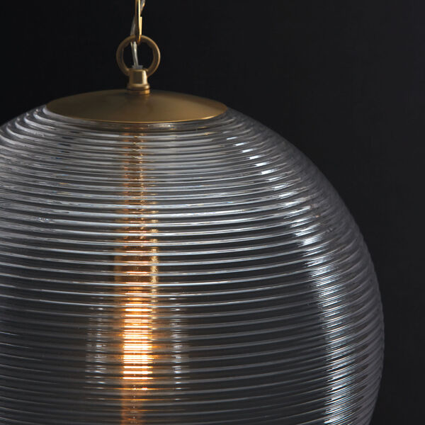 Dolan Matte Brass One-Light Pendant with Clear Ribbed Glass, image 3