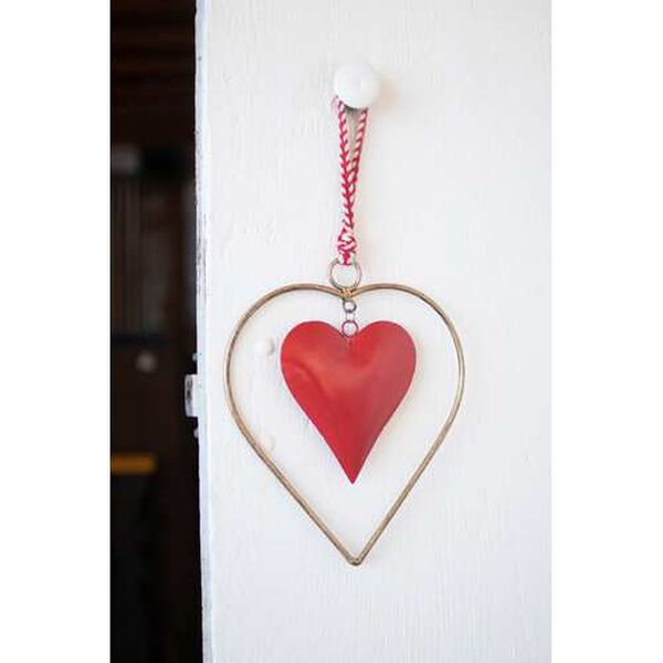 Transparent Antique Brass and Red Heart Door Hanger, Set of Four, image 1