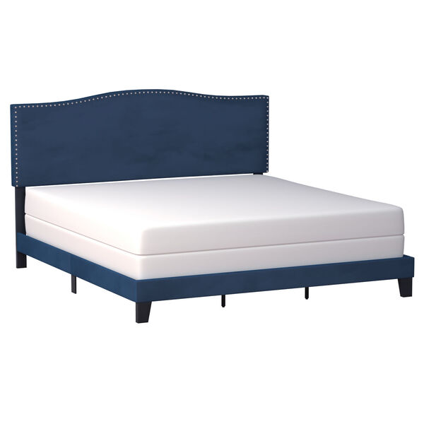 Kiley Black And Blue Velvet Upholstered Bed, image 2