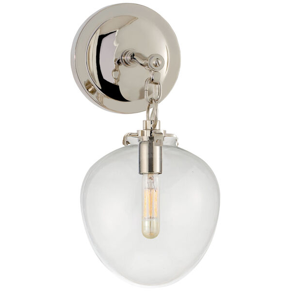 Katie Small Acorn Sconce in Polished Nickel with Clear Glass by Thomas O'Brien, image 1