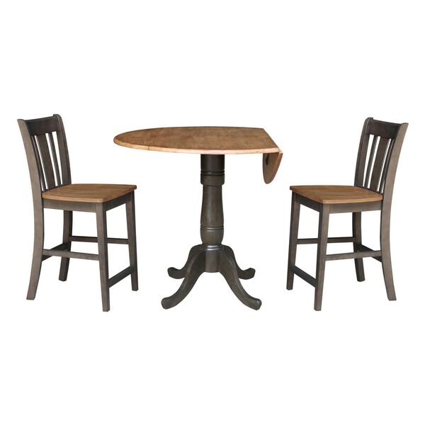 Hickory Washed Coal Round Dual Drop Leaf Counter Height Dining Table with 2 Splatback Stools, 3 Piece Set, image 5