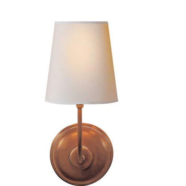 Vendome Single Sconce in Hand-Rubbed Antique Brass with Natural Paper Shade by Thomas O'Brien, image 1