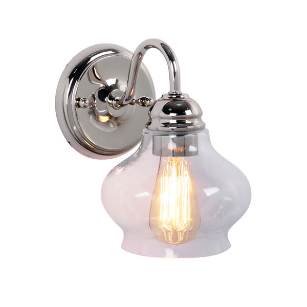 Yorktown Polished Nickel One-Light Bath Sconce with Antique Clear Glass Shade, image 2