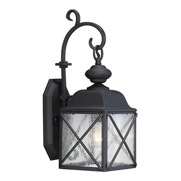 Wellington Textured Black 18-Inch One-Light Outdoor Wall Sconce with Seeded Glass, image 1