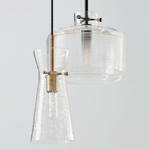 Mila Aged Brass One-Light Mini Pendant with Clear Half-Crackle Tapered Glass, image 5