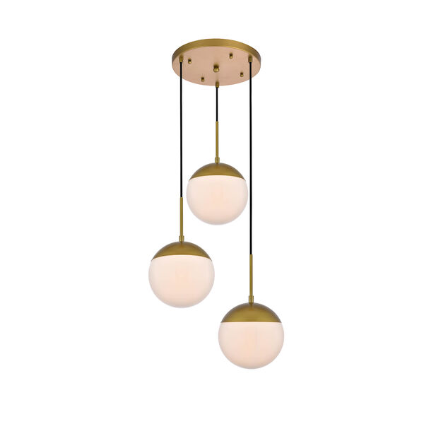 Eclipse Brass and Frosted White 18-Inch Three-Light Pendant, image 3