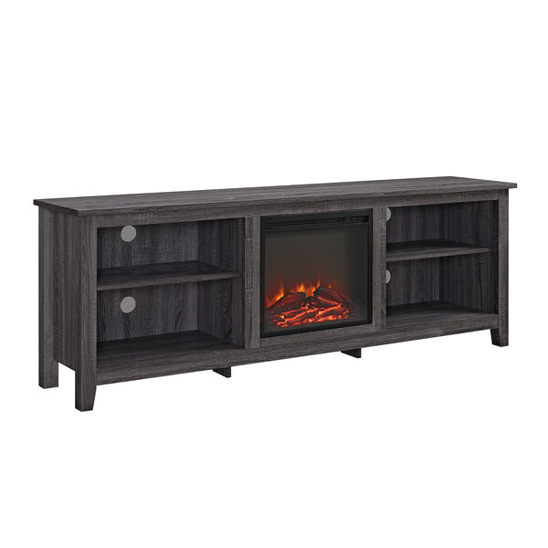 70-Inch Wood Media TV Stand Console with Fireplace - Charcoal, image 3
