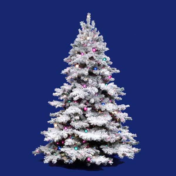 Flocked Alaskan 6.5-Foot Christmas Tree w/600 Clear Dura-Lit Lights and 1045 Tips, image 1