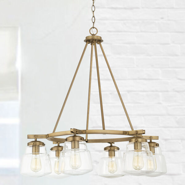 Dillon Aged Brass Six-Light Chandelier with Clear Glass, image 2