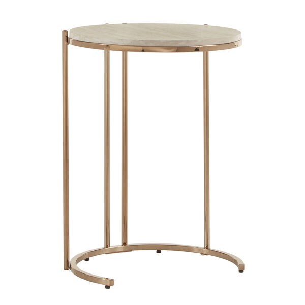 Koga Champagne Gold 18-Inch End Table with Faux Marble Top and Mirrored Bottom, image 1