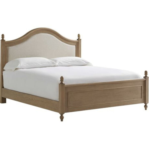 Brown Arched Paneled Wood Framed Upholstered King Bed, image 4