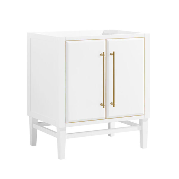 White 30-Inch Mason Bath vanity Cabinet with Gold Trim, image 2