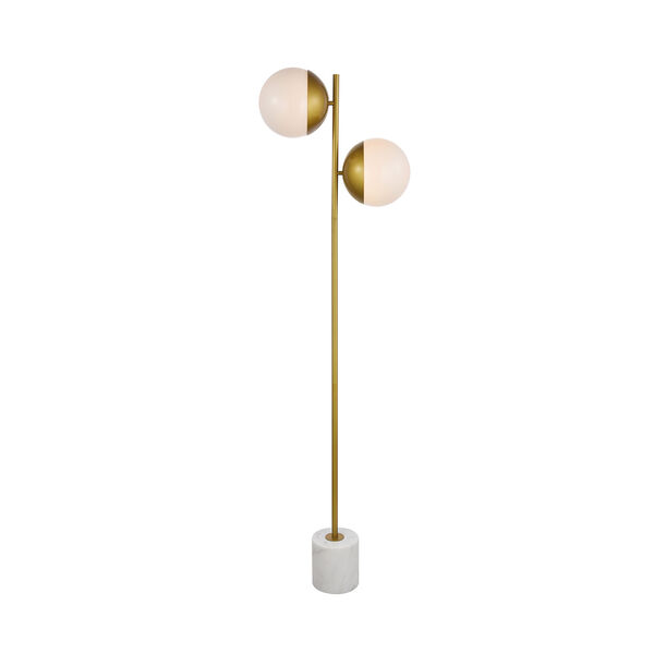 Eclipse Brass and Frosted White Two-Light Floor Lamp, image 1