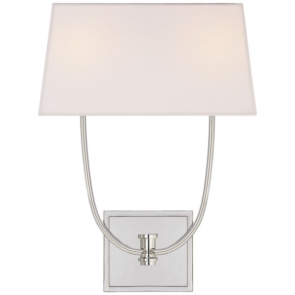 Venini Double Sconce in Polished Nickel with Linen Shade by Chapman and Myers, image 1