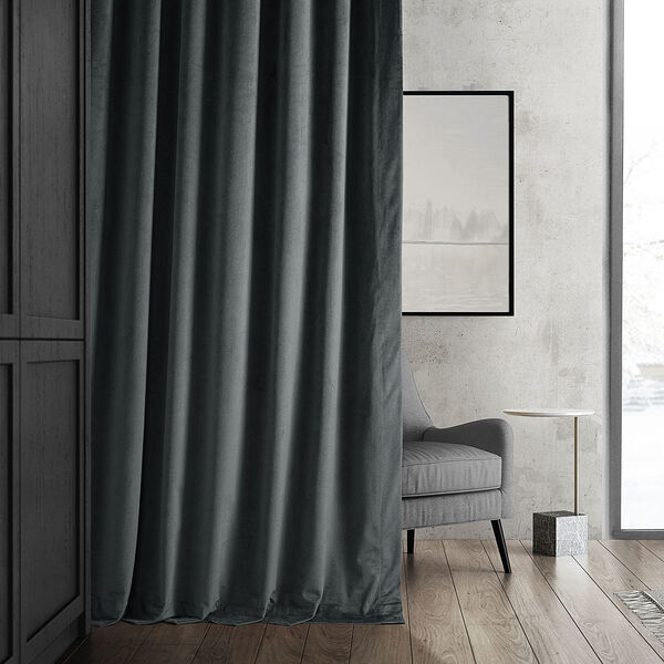 Natural Grey Blackout Velvet Pole Pocket Single Panel Curtain 50 x 84, image 9