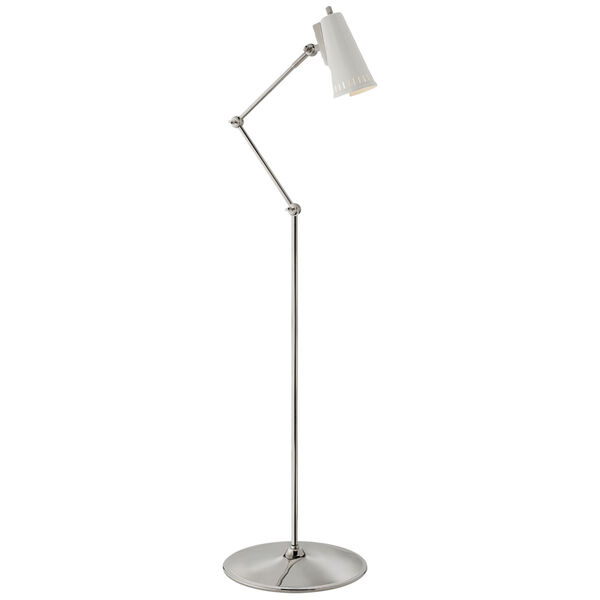 Antonio Articulating Floor Lamp in Polished Nickel with Antique White Shade by Thomas O'Brien, image 1