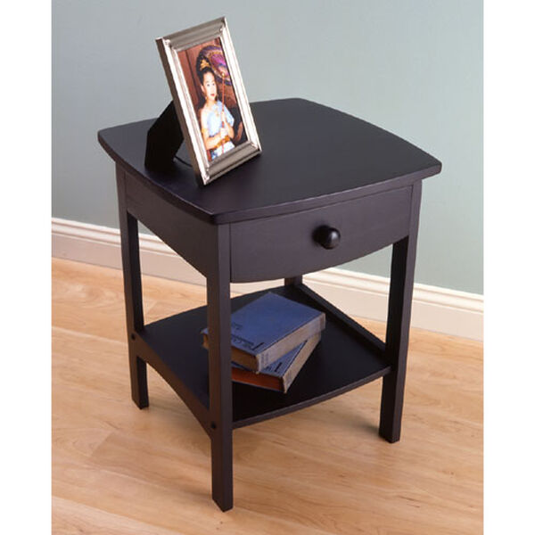 Curved Black Wooden Night Stand, image 1