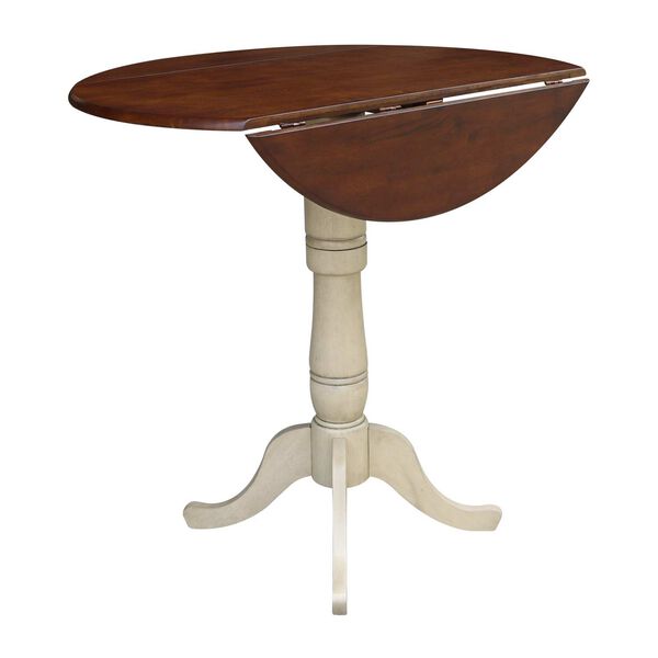 Antiqued Almond and Espresso 42-Inch Round Dual Drop Leaf Pedestal Dining Table, image 3