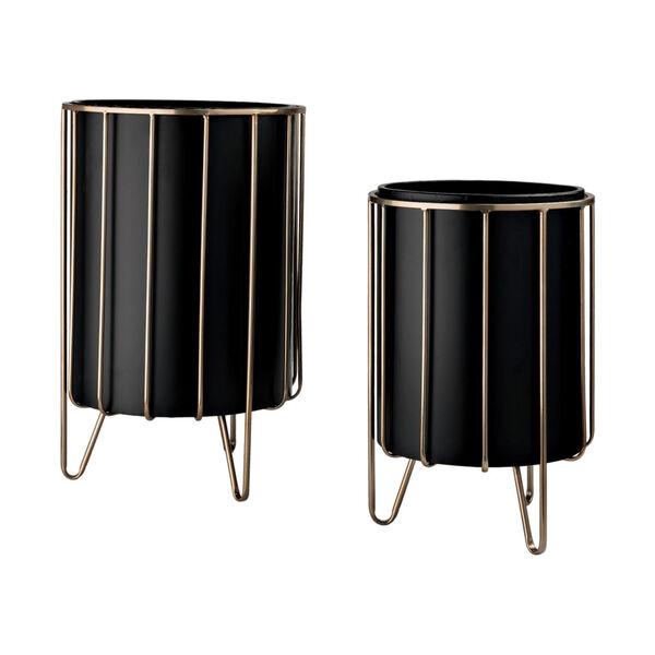 Pianta Black and Brass Plant Stand, Set of Two, image 1