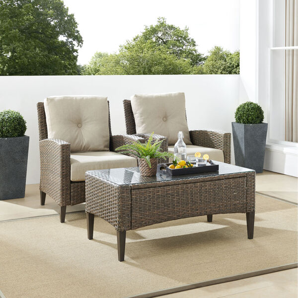 Rockport Brown Outdoor Wicker High Back Arm Chair Set, 3 Piece, image 1