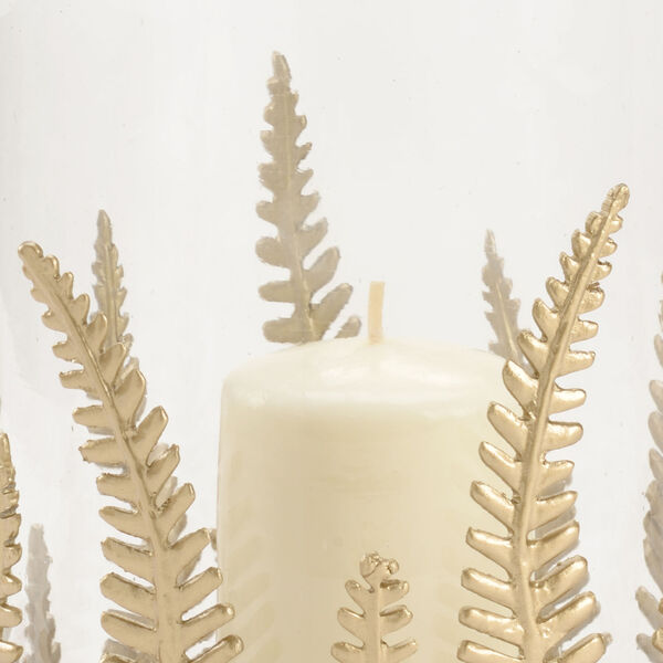 Brass and Clear Fern Hurricane Candle Holder, image 2