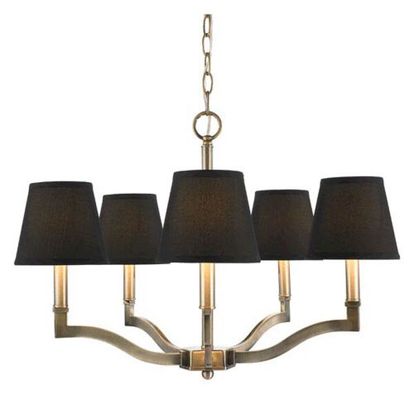 Waverly Antique Brass Five-Light Chandelier with Tuxedo Shade, image 2