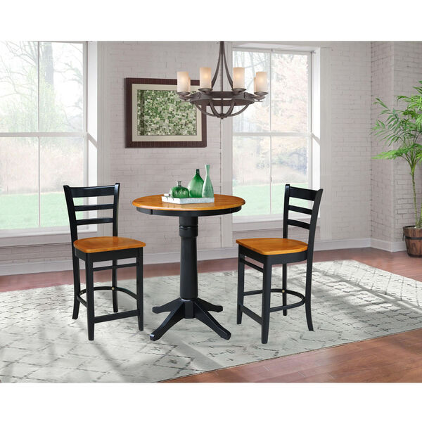 Black and Cherry 30-Inch Round Pedestal Gathering Height Table with Two Counter Stool, Three-Piece, image 1