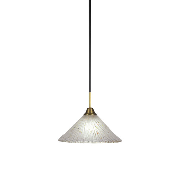 Paramount Matte Black and Brass 12-Inch One-Light Pendant with Frosted Crystal Shade, image 1